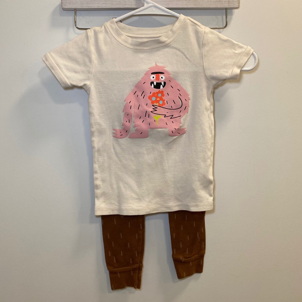 Old Navy Pajama Set Kid 3T 4T Brown Monster Graphic Playwear Whimsical Sleepwear